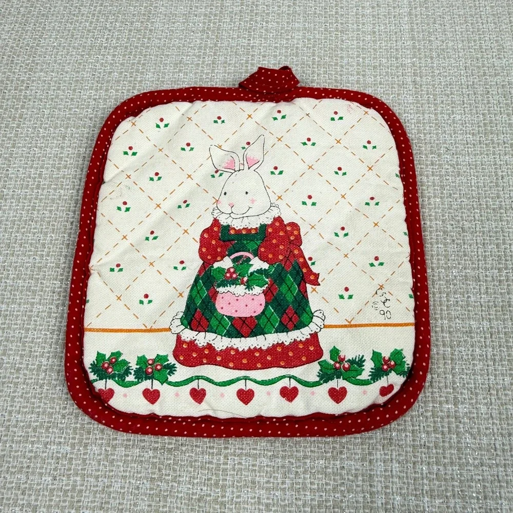 Vintage 1990s CECIL SAYDAH Christmas bunny‎ print Pot Holder